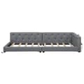 Pikkukuva 4 / 9: Schlafsofa, Daybett, 90x200cm, mit Lattenrost, Ambientebeleuchtung, Kopfteil mit Knopftuft, USB+Typ-C, Leinen, Grau