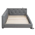 Pikkukuva 6 / 9: Schlafsofa, Daybett, 90x200cm, mit Lattenrost, Ambientebeleuchtung, Kopfteil mit Knopftuft, USB+Typ-C, Leinen, Grau