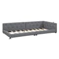 Pikkukuva 8 / 9: Schlafsofa, Daybett, 90x200cm, mit Lattenrost, Ambientebeleuchtung, Kopfteil mit Knopftuft, USB+Typ-C, Leinen, Grau