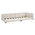 Miniatyrbild 6 av 9: Schlafsofa, Daybett, 90x200cm, mit Lattenrost, Ambientebeleuchtung, Kopfteil mit Knopftuft, USB+Typ-C, Leinen, Beige