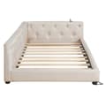 Miniatyrbild 7 av 9: Schlafsofa, Daybett, 90x200cm, mit Lattenrost, Ambientebeleuchtung, Kopfteil mit Knopftuft, USB+Typ-C, Leinen, Beige