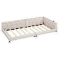 Miniatyrbild 8 av 9: Schlafsofa, Daybett, 90x200cm, mit Lattenrost, Ambientebeleuchtung, Kopfteil mit Knopftuft, USB+Typ-C, Leinen, Beige