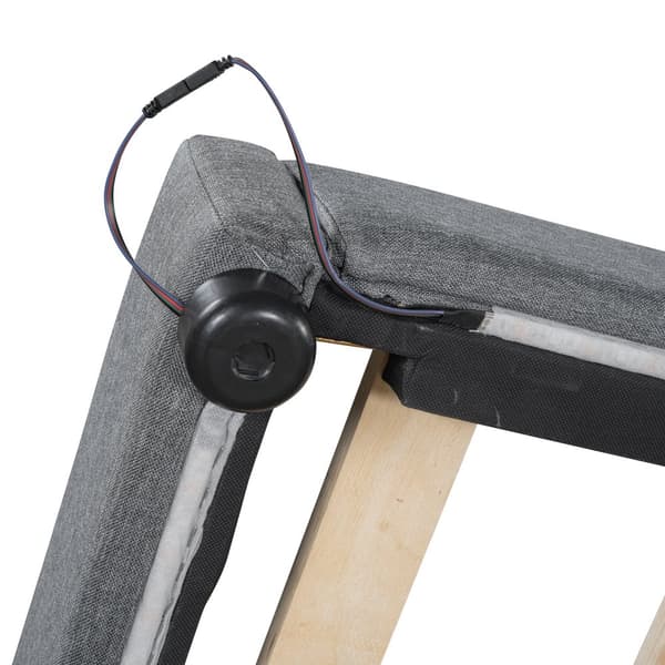 Schlafsofa, Daybett, Tagesbett, 140x200cm, mit Lattenrost, Ambientebeleuchtung, USB+Type-C, Kopfteil ja Knopftuft, Leinen, Harmaa