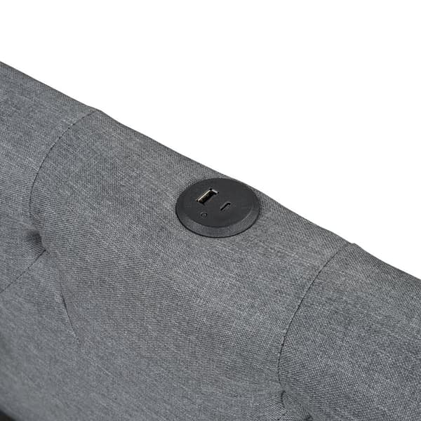 Schlafsofa, Daybett, Tagesbett, 140x200cm, mit Lattenrost, Ambientebeleuchtung, USB+Type-C, Kopfteil ja Knopftuft, Leinen, Harmaa