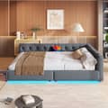 Pikkukuva 1 / 10: Schlafsofa, Daybett, Tagesbett, 140x200cm, mit Lattenrost, Ambientebeleuchtung, USB+Type-C, Kopfteil ja Knopftuft, Leinen, Harmaa