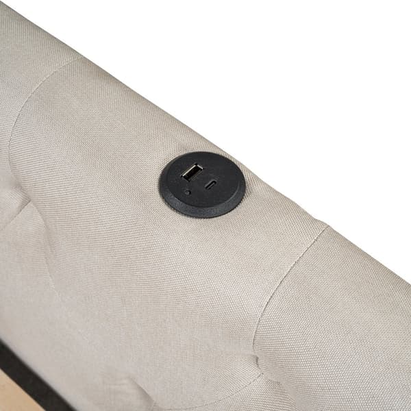 Schlafsofa, Daybett, Tagesbett, 140x200cm, Lätttenrost, Ambientebeleuchtung, USB + Type-C, Kopfteil mit Knopftuft, Leinen, Beige