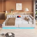 Pikkukuva 1 / 11: Schlafsofa, Daybett, Tagesbett, 140x200cm, Lätttenrost, Ambientebeleuchtung, USB + Type-C, Kopfteil mit Knopftuft, Leinen, Beige