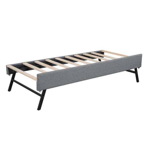 Schlafsofa, Daybett, 90x200cm, mit Lattenrost, ausziehbares Bett mit Klappstaufach, USB+Type-C, Leinen, Grau