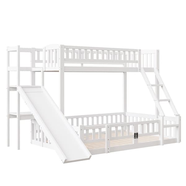 Etagen-kuolain 90x200 cm & 140x200 cm - Kiefernholz, Geländer, Rutsche, Stufen, En747, Weiß