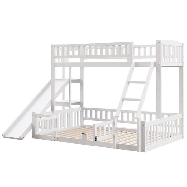 Etagen-kuolain 90x200 cm & 140x200 cm - Kiefernholz, Geländer, Rutsche, Stufen, En747, Weiß