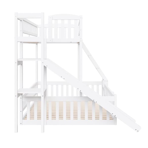 Etagen-kuolain 90x200 cm & 140x200 cm - Kiefernholz, Geländer, Rutsche, Stufen, En747, Weiß