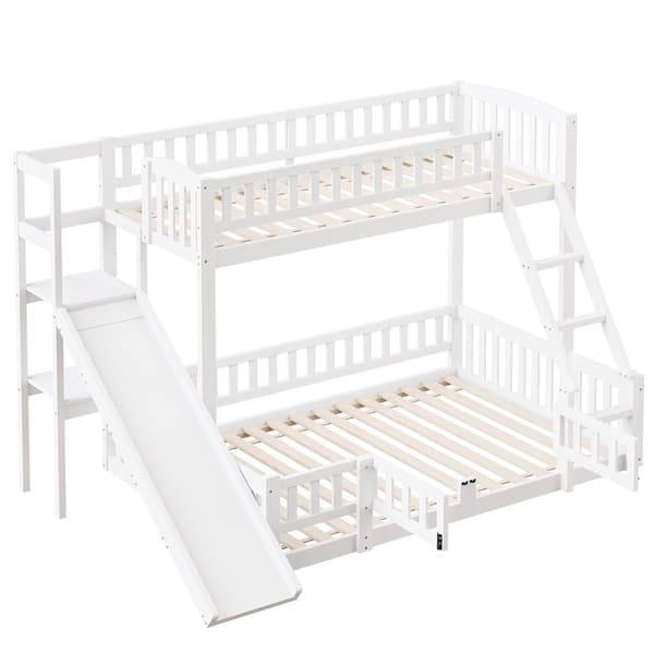 Etagen-kuolain 90x200 cm & 140x200 cm - Kiefernholz, Geländer, Rutsche, Stufen, En747, Weiß