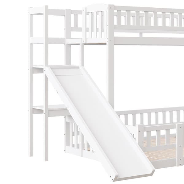 Etagen-kuolain 90x200 cm & 140x200 cm - Kiefernholz, Geländer, Rutsche, Stufen, En747, Weiß