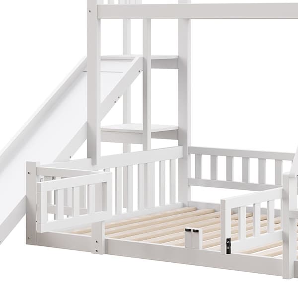 Etagen-kuolain 90x200 cm & 140x200 cm - Kiefernholz, Geländer, Rutsche, Stufen, En747, Weiß