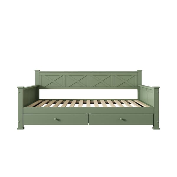 Litteä sänky 90x200 cm latte ruosteella (ilman patjaa) – 2 laatikkoa, minimalistinen, mänty, puu, vihreä