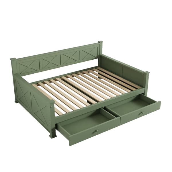 Litteä sänky 90x200 cm latte ruosteella (ilman patjaa) – 2 laatikkoa, minimalistinen, mänty, puu, vihreä