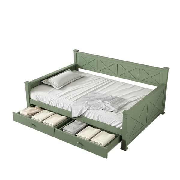 Litteä sänky 90x200 cm latte ruosteella (ilman patjaa) – 2 laatikkoa, minimalistinen, mänty, puu, vihreä