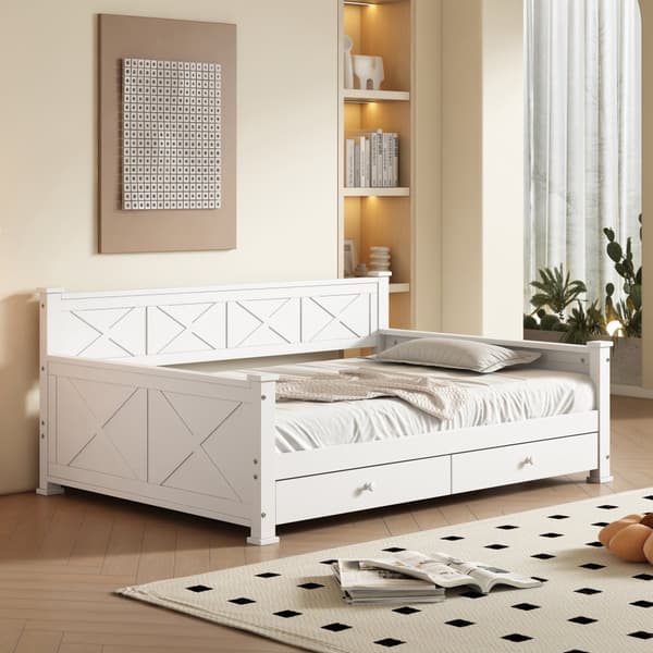 Tasainen sänky 90x200 cm latenruosteella (ilman patjaa) – 2 laatikkoa, minimalistinen, mänty, puu, valkoinen