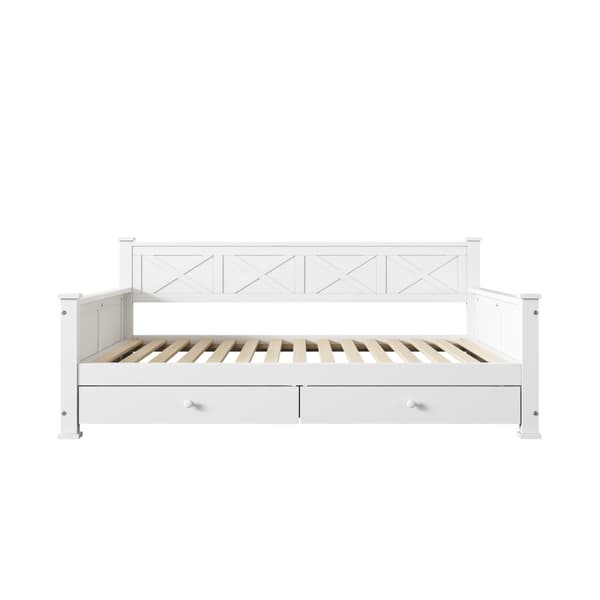 Tasainen sänky 90x200 cm latenruosteella (ilman patjaa) – 2 laatikkoa, minimalistinen, mänty, puu, valkoinen
