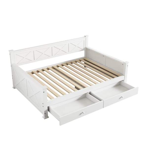 Tasainen sänky 90x200 cm latenruosteella (ilman patjaa) – 2 laatikkoa, minimalistinen, mänty, puu, valkoinen