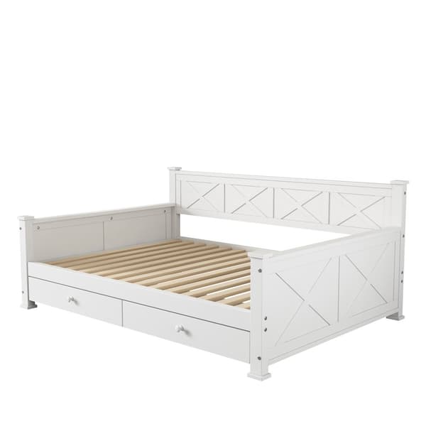 Tasainen sänky 90x200 cm latenruosteella (ilman patjaa) – 2 laatikkoa, minimalistinen, mänty, puu, valkoinen