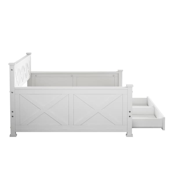 Tasainen sänky 90x200 cm latenruosteella (ilman patjaa) – 2 laatikkoa, minimalistinen, mänty, puu, valkoinen