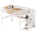 Miniatyrbillede 7 af 11: Højseng 140x200 cm, Tremmeseng med opbevaringsskuffer og skrivebord under sengen, Hvid