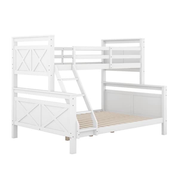 Etägenbett mit Leiter und Sicherheitsgeländer, umbaubar in 2 Betten, Holzbett für Kinder, 90(140)x200cm, Weiß