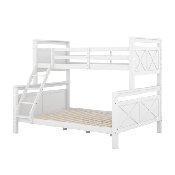 Etägenbett mit Leiter und Sicherheitsgeländer, umbaubar in 2 Betten, Holzbett für Kinder, 90(140)x200cm, Weiß