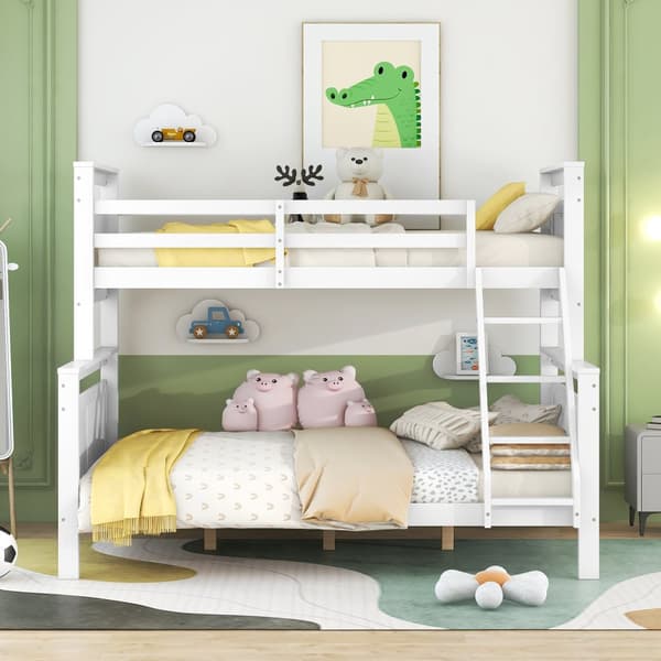 Etägenbett mit Leiter und Sicherheitsgeländer, umbaubar in 2 Betten, Holzbett für Kinder, 90(140)x200cm, Weiß
