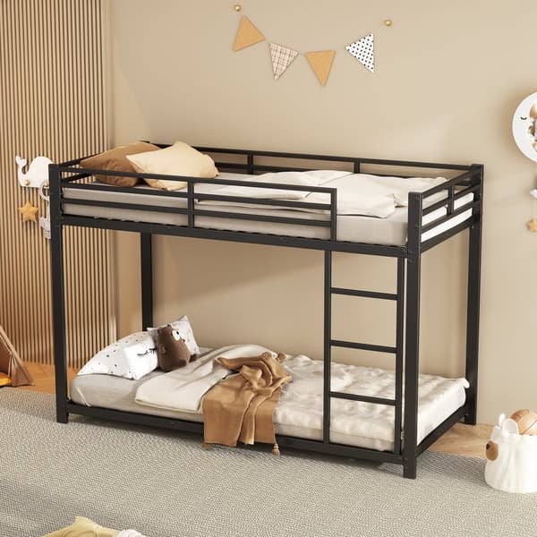 90x200 cm Kinderetagenbett, Klassisches Eisenbetten, Schwarz, Etagenbett aus Eisen