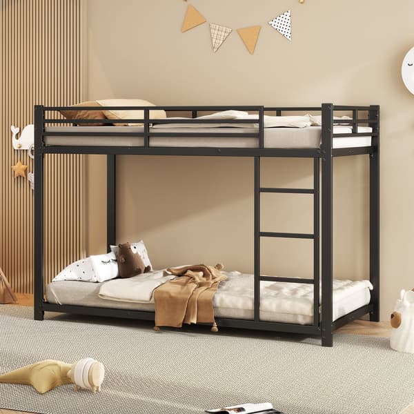 90x200 cm Kinderetagenbett, Klassisches Eisenbetten, Schwarz, Etagenbett aus Eisen