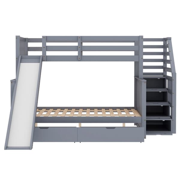 Etagenbett 90x200/140x200, Mit Schubladen, Stauraum und Rutsche, Monikäyttöinen, Grau