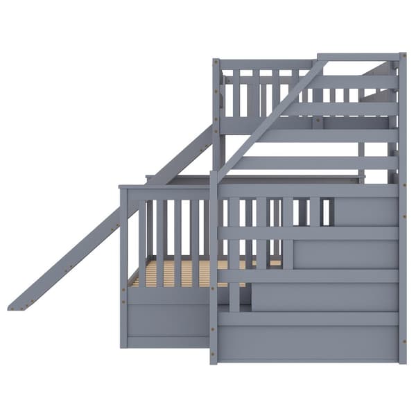 Etagenbett 90x200/140x200, Mit Schubladen, Stauraum und Rutsche, Monikäyttöinen, Grau