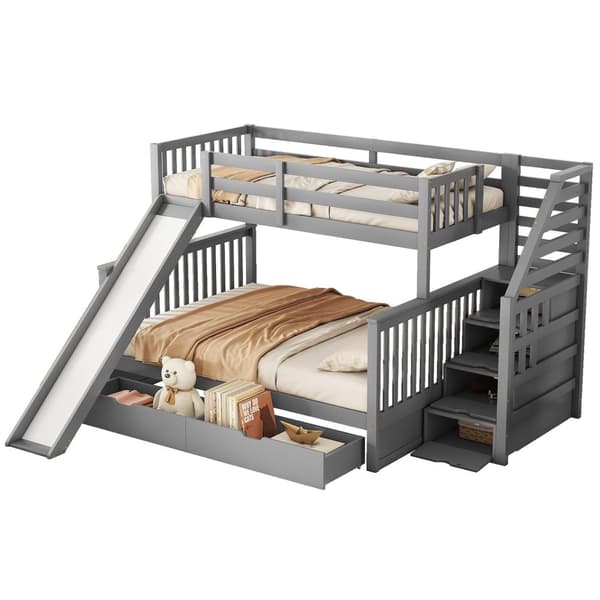 Etagenbett 90x200/140x200, Mit Schubladen, Stauraum und Rutsche, Monikäyttöinen, Grau