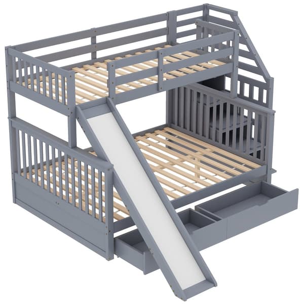 Etagenbett 90x200/140x200, Mit Schubladen, Stauraum und Rutsche, Monikäyttöinen, Grau