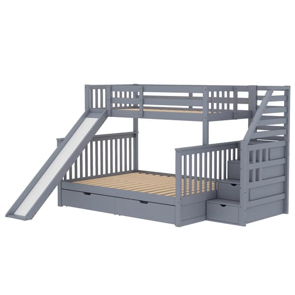 Etagenbett 90x200/140x200, Mit Schubladen, Stauraum und Rutsche, Monikäyttöinen, Grau