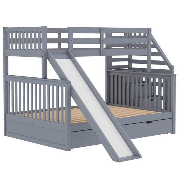 Etagenbett 90x200/140x200, Mit Schubladen, Stauraum und Rutsche, Monikäyttöinen, Grau