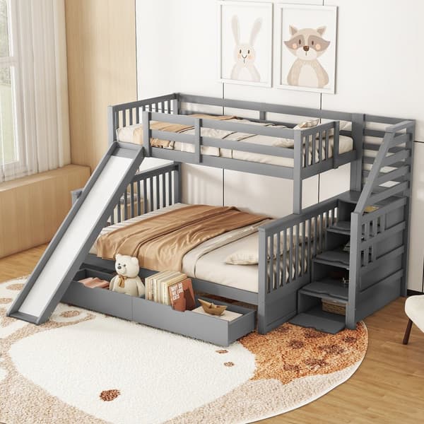 Etagenbett 90x200/140x200, Mit Schubladen, Stauraum und Rutsche, Monikäyttöinen, Grau