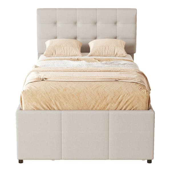 Pehmustettu kuolain 90x200cm, Familienbett mit 3 Schubladen, ausziehbares Rollbett, verstellbares Kopfteil, Beige
