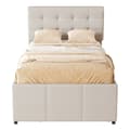 Pikkukuva 4 / 11: Pehmustettu kuolain 90x200cm, Familienbett mit 3 Schubladen, ausziehbares Rollbett, verstellbares Kopfteil, Beige