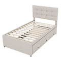 Pikkukuva 6 / 11: Pehmustettu kuolain 90x200cm, Familienbett mit 3 Schubladen, ausziehbares Rollbett, verstellbares Kopfteil, Beige