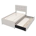 Pikkukuva 7 / 11: Pehmustettu kuolain 90x200cm, Familienbett mit 3 Schubladen, ausziehbares Rollbett, verstellbares Kopfteil, Beige