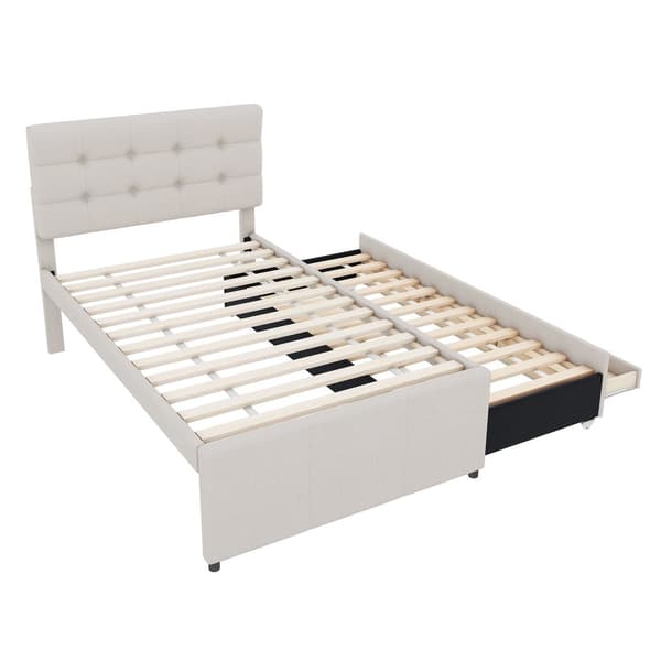 Pehmustettu kuolain 90x200cm, Familienbett mit 3 Schubladen, ausziehbares Rollbett, verstellbares Kopfteil, Beige