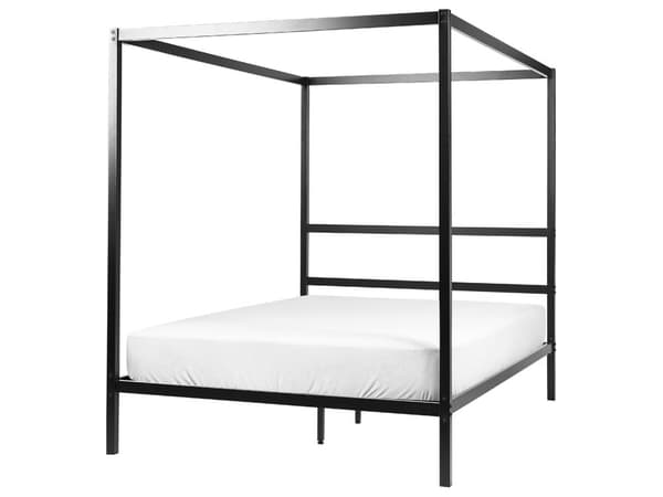 Pylvässänky musta metalli 140 x 200 cm sälepohja parisänky industriaalinen minimalistinen