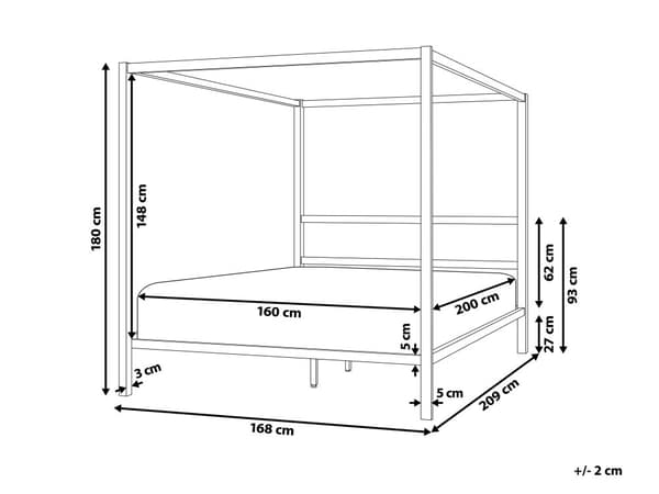 Pylvässänky musta metalli 160 x 200 cm sälepohja parisänky industriaalinen minimalistinen