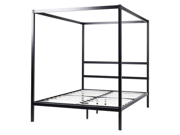 Pylvässänky musta metalli 160 x 200 cm sälepohja parisänky industriaalinen minimalistinen