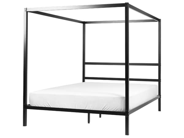 Pylvässänky musta metalli 160 x 200 cm sälepohja parisänky industriaalinen minimalistinen