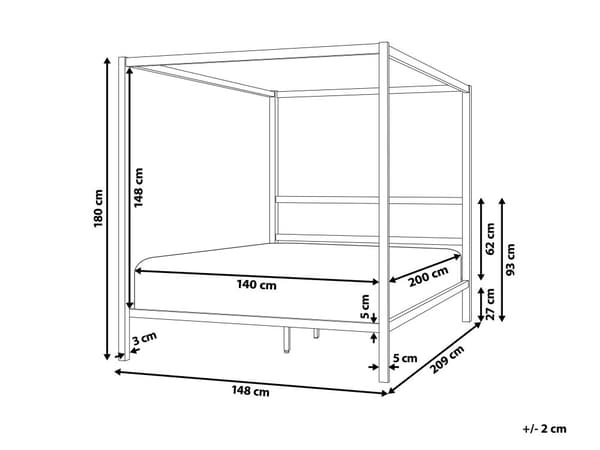Himmelseng sort metal 140 x 200 cm dobbeltseng industriel minimalistisk