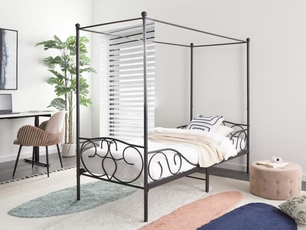 Enkeltseng Sort Metal 90 x 200 Enkeltmandsseng Teenageseng Pige Seng Moderne Himmelseng Sengeramme Metalseng